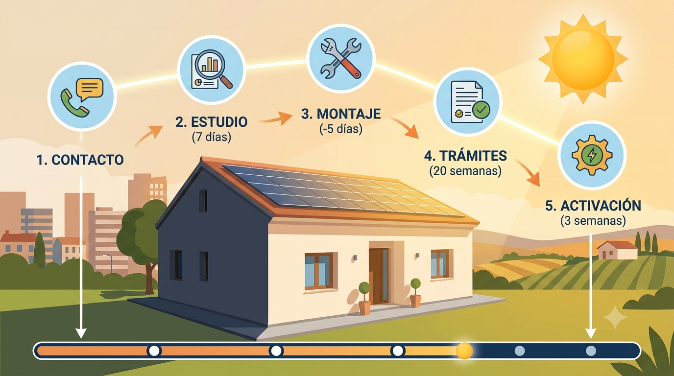 Cronología completa instalación solar residencial España tiempos y fases autoconsumo