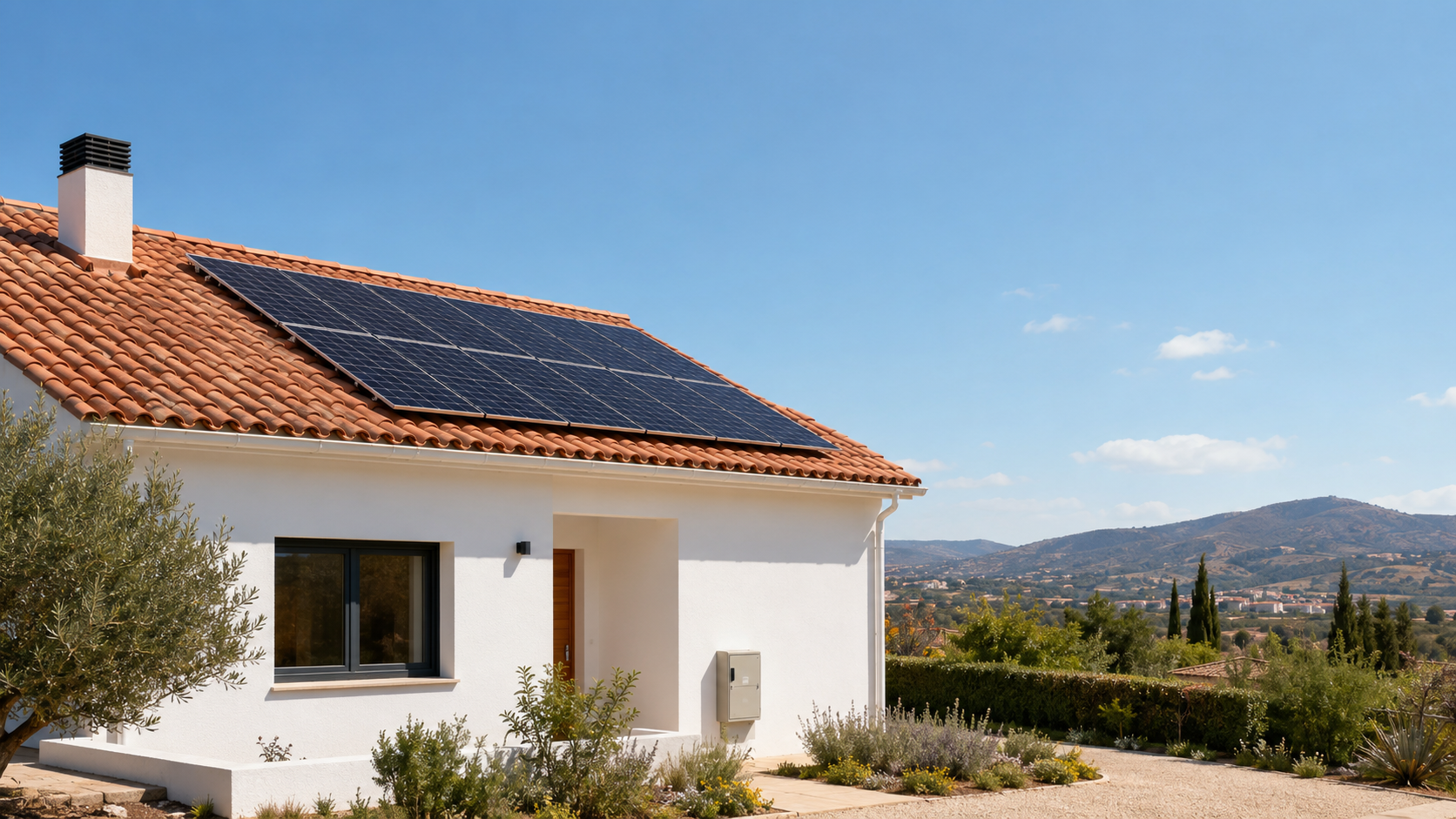 Autoconsumo solar en una vivienda unifamiliar con placas solares instaladas en el tejado.