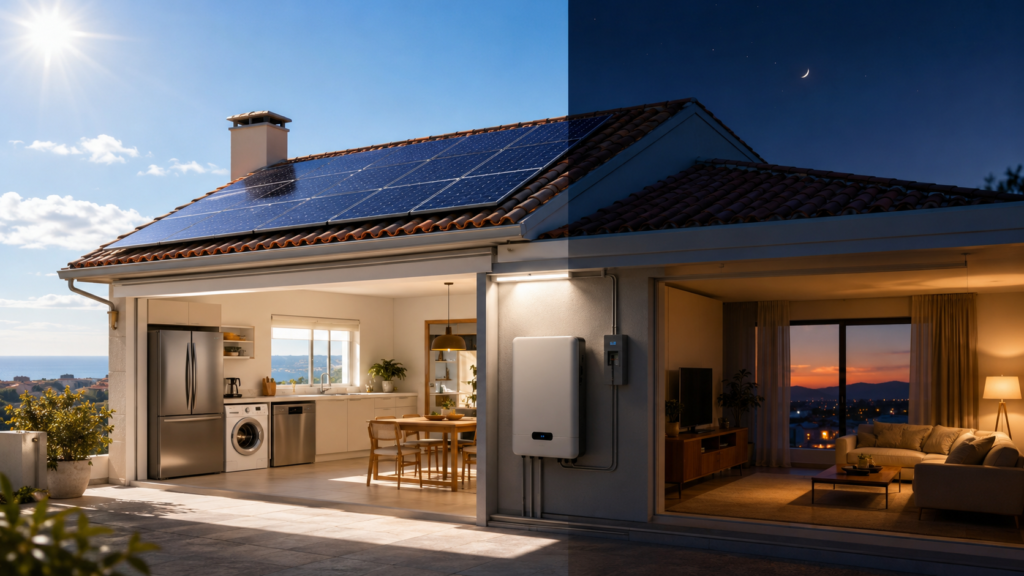 Producción solar diurna, consumo eléctrico y batería doméstica para ahorrar en la factura de luz