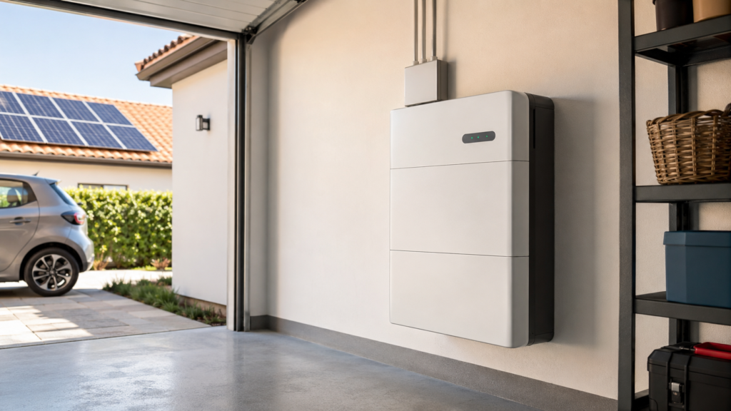 Batería solar doméstica para almacenar excedentes de energía fotovoltaica y utilizarlos más tarde.