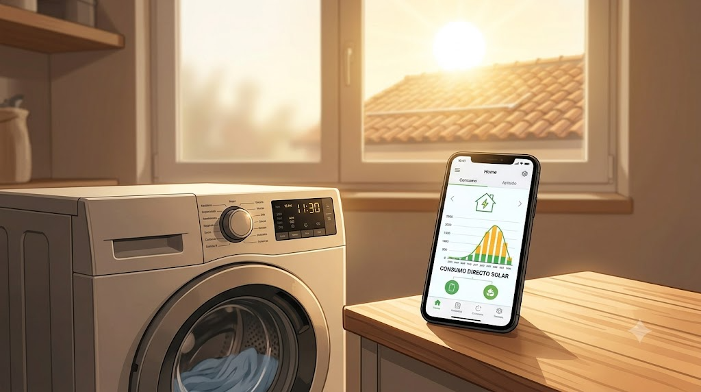 Visualización de autoconsumo directo solar diurno en España usando electrodomésticos eficientes.