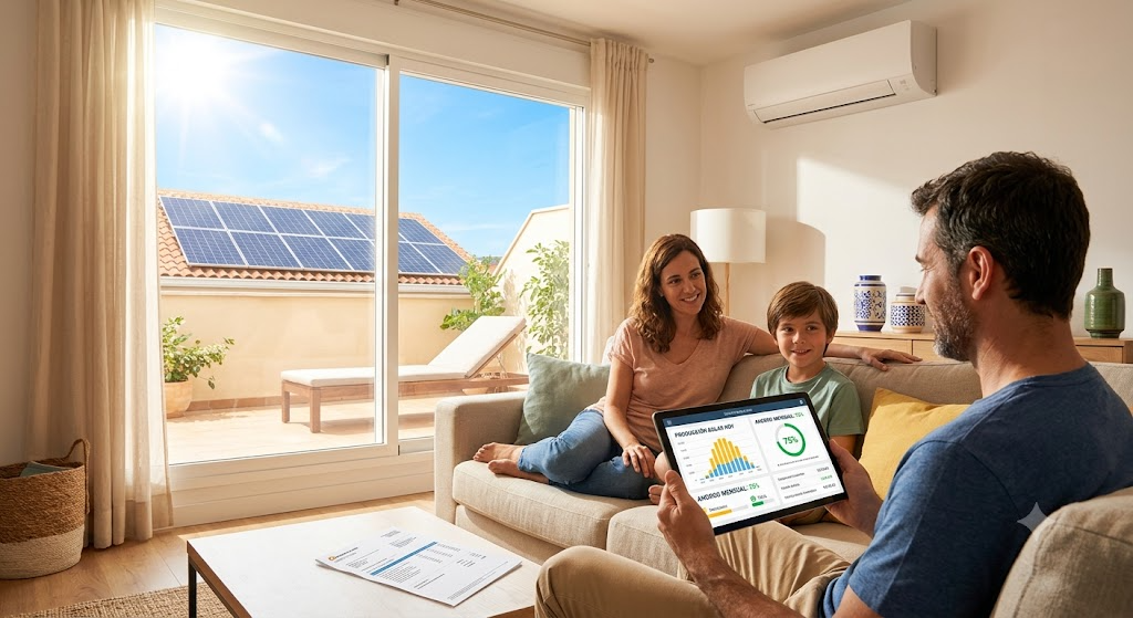 ahorro energía familia Madrid paneles solares aire acondicionado soberanía energética residencial