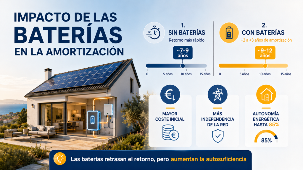 Impacto de las baterías solares en el tiempo de amortización, el coste inicial y la independencia energética de una vivienda.