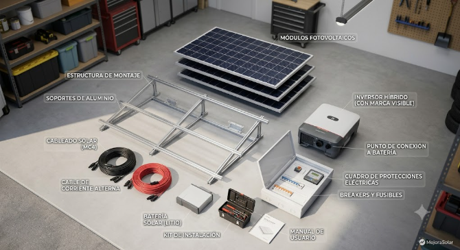 Componentes incluidos en un kit solar de autoconsumo de alta calidad