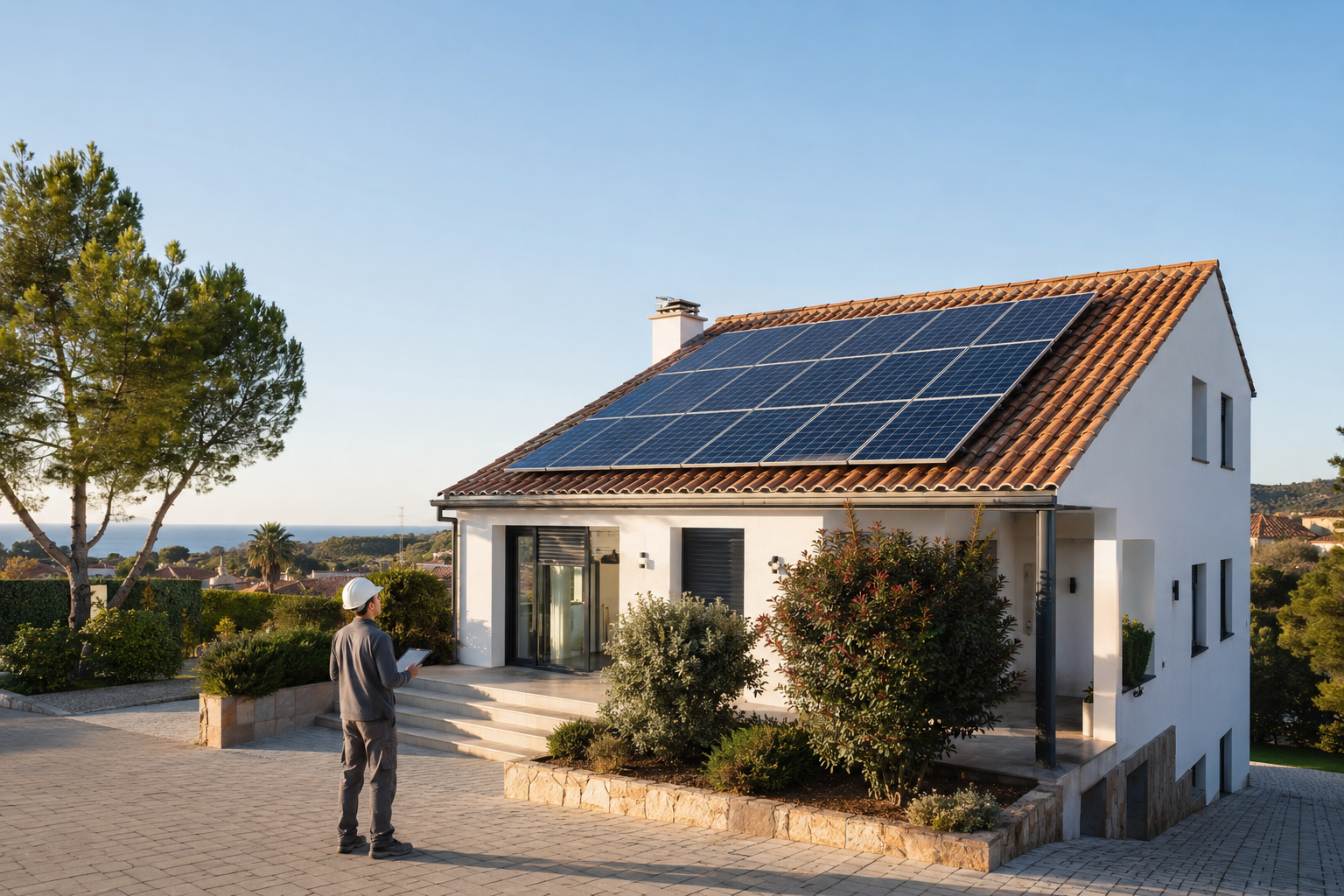 Instalación de placas solares en vivienda unifamiliar para elegir la potencia fotovoltaica adecuada.