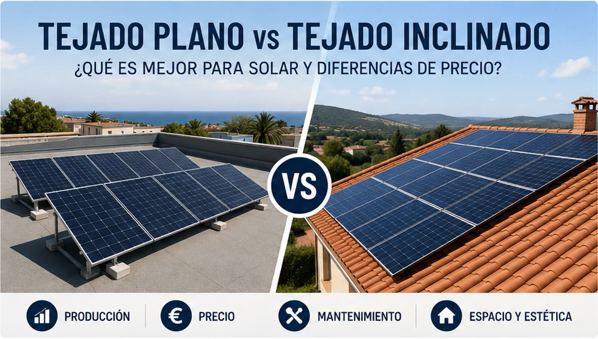 Tejado plano vs tejado inclinado con placas solares: diferencias de precio, producción y mantenimiento